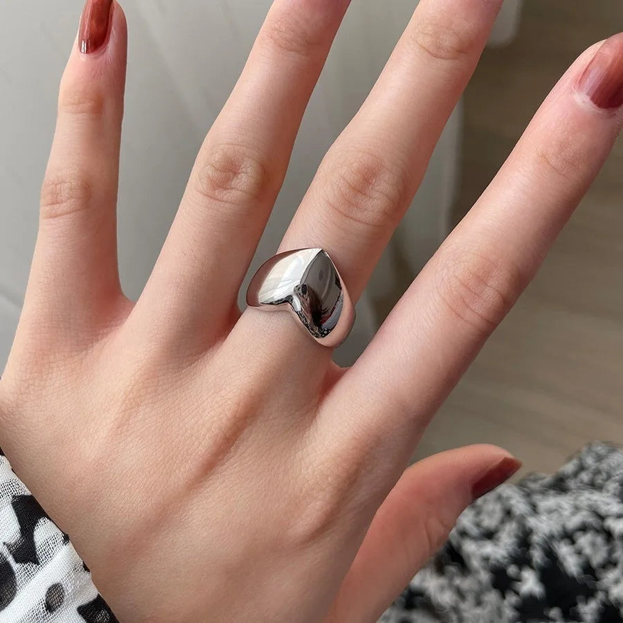 Stainless Steel Simple Smooth Metal Heart Rings For Women Men Y2K