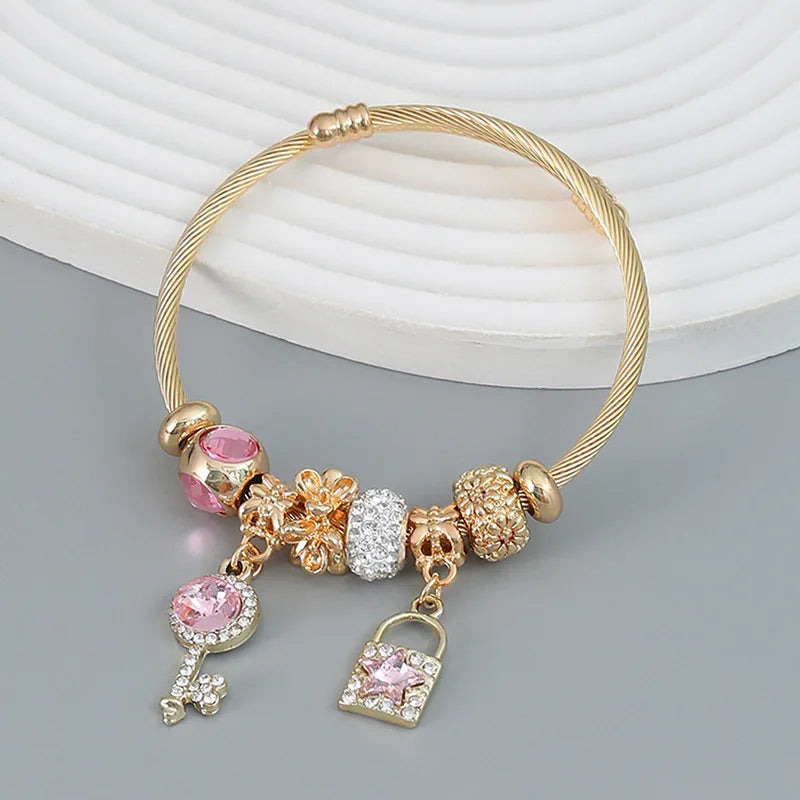 Multi-Element Stainless Steel Circle Love Bracelet – Beaded Charm Gift
