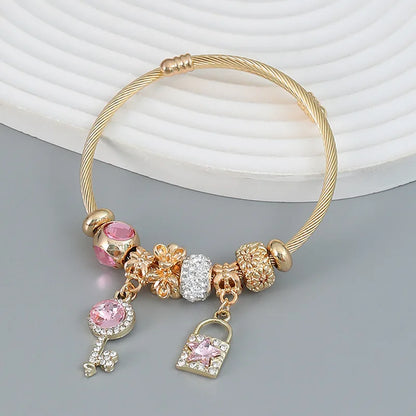 Multi-Element Stainless Steel Circle Love Bracelet – Beaded Charm Gift