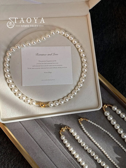 Girl’s Imitation White Pearl Magnetic Round Buckle Beadeds Chain