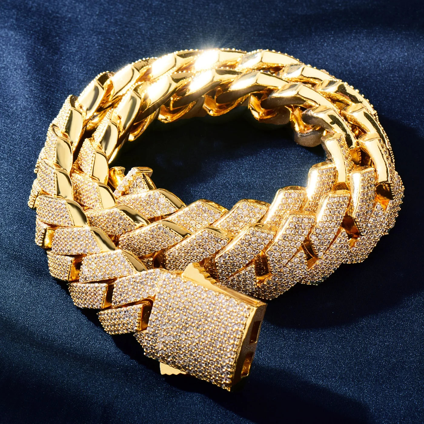 CUC Men Hip Hop Necklace 20mm 4Row Miami Cuban Chain Gold Color Iced Out Zirconia Link Fashion Rock Rapper Jewelry