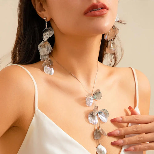 Aesthetic Elegant Ginkgo Leaf Pendant Earrings Necklace Set for Women