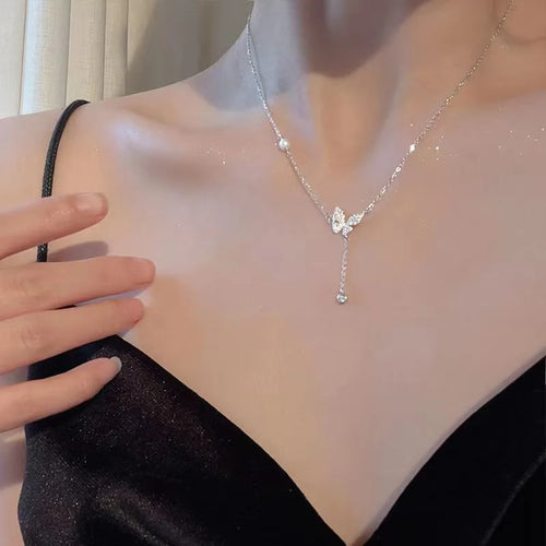 Light And Luxurious Opal Bow Necklace Women's Ins Fashionable And