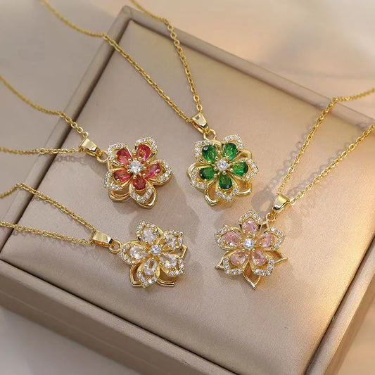 BloomSpin™ Zircon Flower Necklace 🌸💎 Elegance in Motion