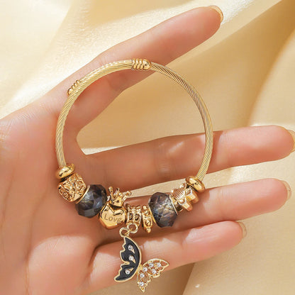 Multi-Element Stainless Steel Circle Love Bracelet – Beaded Charm Gift