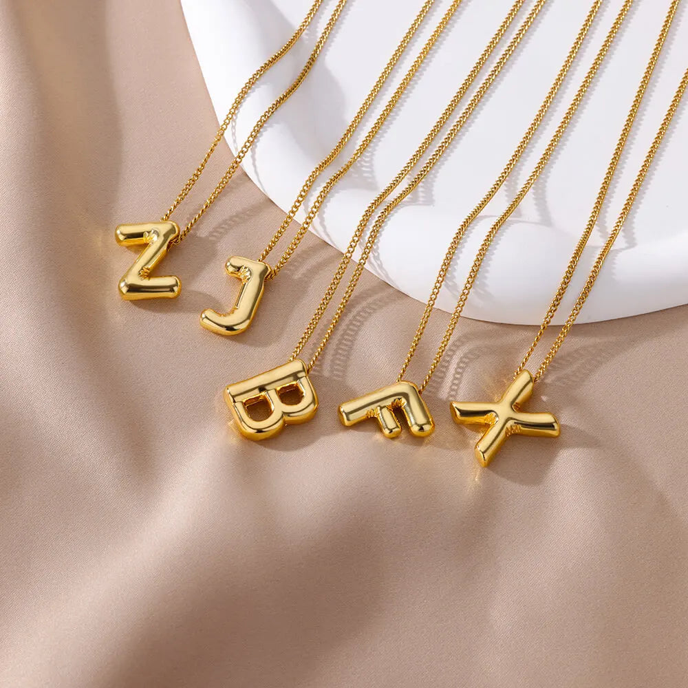 Stainless Steel Collares Chunky Alphabet Balloon 3D Letter Initials