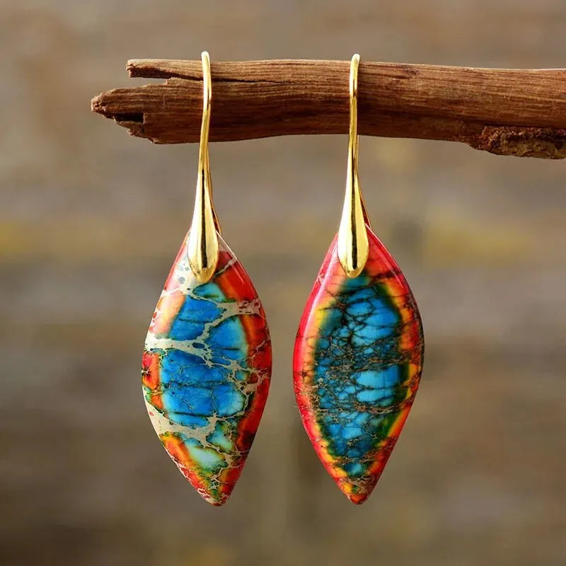 Trendy Minimalism Natural Emperor Jaspers Dangling Women Drop Earrings Ethnic Elegant Holiday Jewelry Gifts