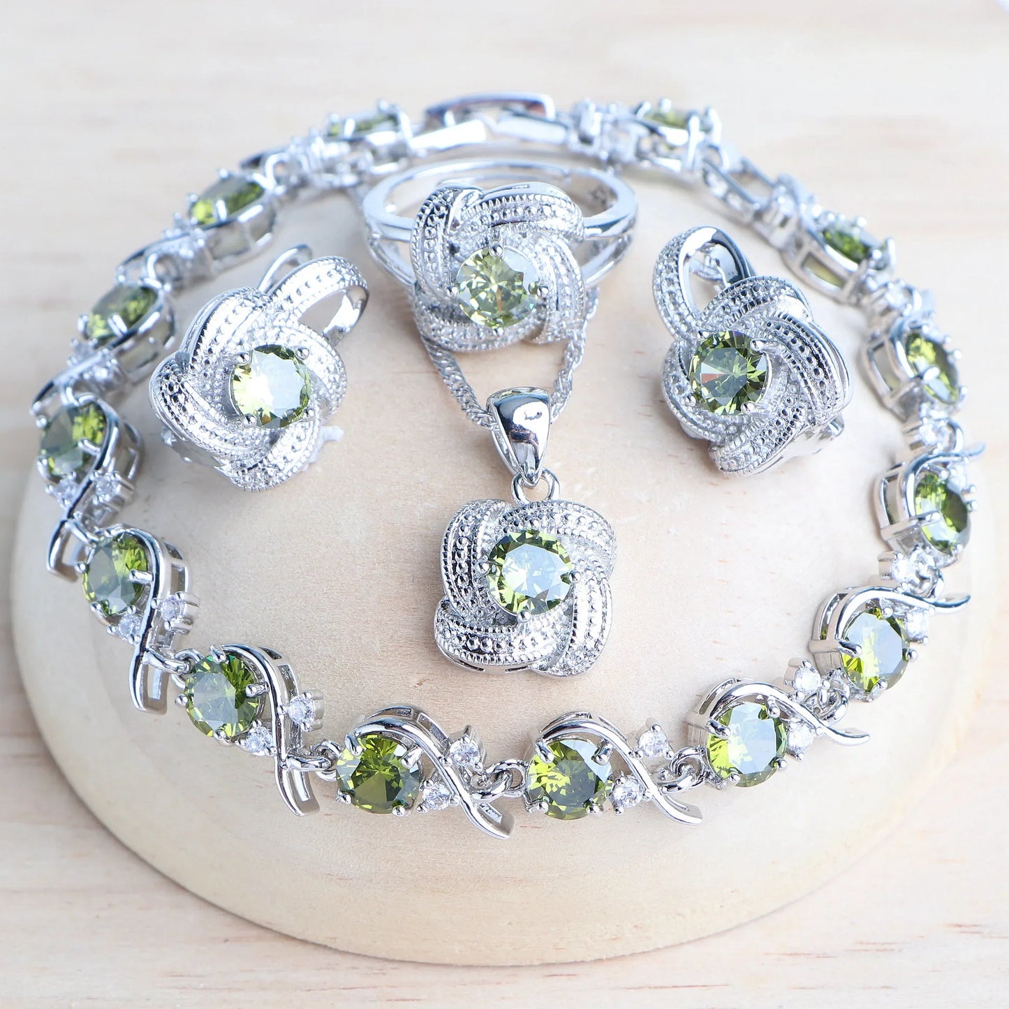 Birthstone Jewelry Set – 5 Piece Set in 925 Sterling Silver
