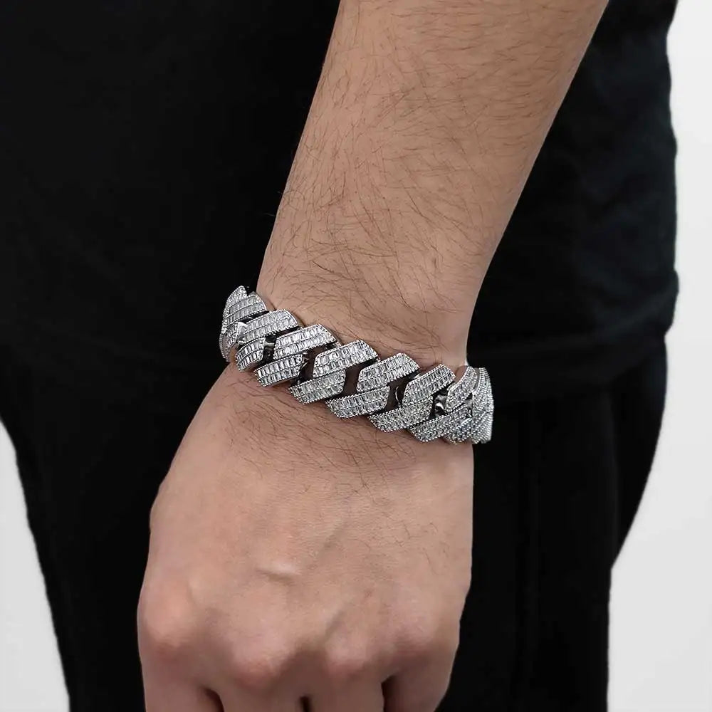 20mm 2 Rows Rectangle CZ Iced Out Miami Cuban Link Chain Bling 5A Zircon Stone Hip Hop Jewelry Necklace For Men Gift