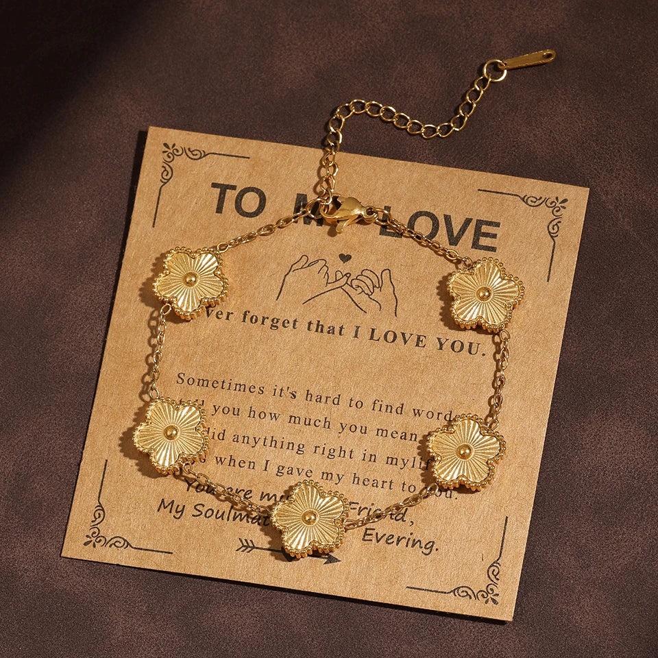 RAKOL 316 Stainless Steel Hot Selling Gold Plated Clover Charm Bracelet Luxury Five Leaf Flower Bracelets Jewelry For Women Gift