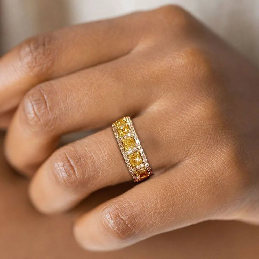 WUIHA Genuine 925 Sterling Silver Cushion Cut Fancy Yellow Sapphire Created Moissanite High Carbon Diamonds Ring for Women Gifts