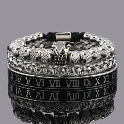 Luxury Set Crown Charms Man Bracelet Roman Stainless Steel Women Bangles Hand Jewelry Valentine's Day Gift