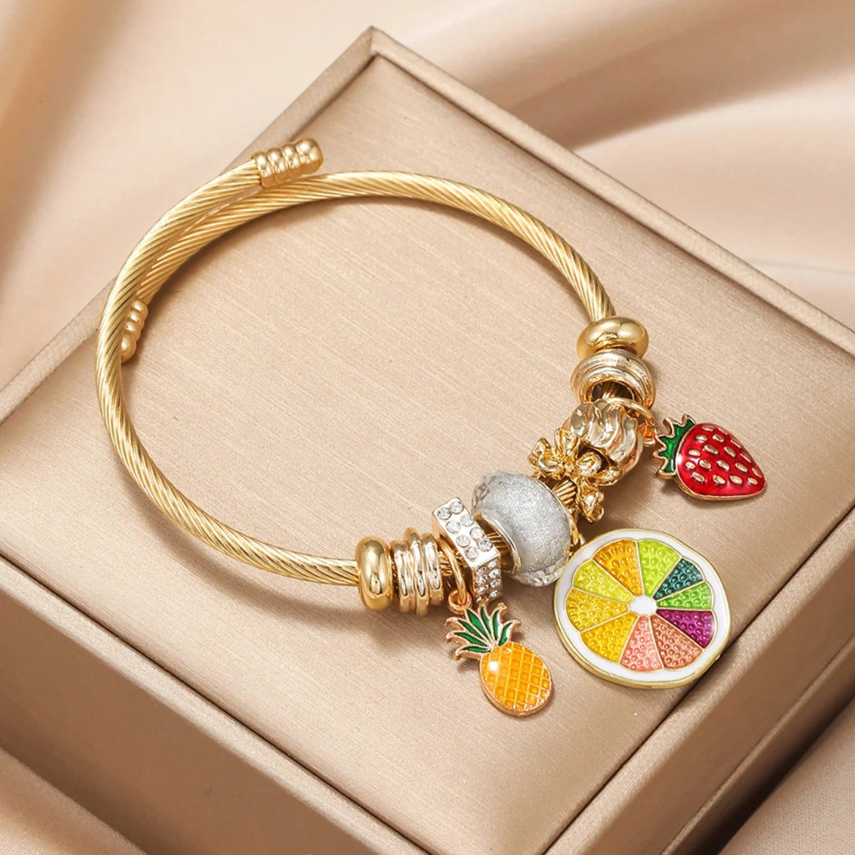 Multi-Element Stainless Steel Circle Love Bracelet – Beaded Charm Gift