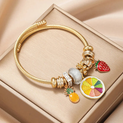 Multi-Element Stainless Steel Circle Love Bracelet – Beaded Charm Gift