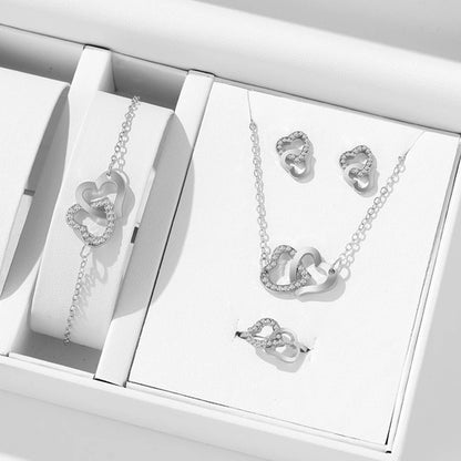 5 Piece Set Fashionable Elegant Gold Rhinestone Heart Shaped