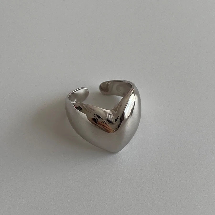 Stainless Steel Simple Smooth Metal Heart Rings For Women Men Y2K