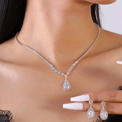 3 Wedding Season Women's Fashion Droplet Necklace and Earring Set
