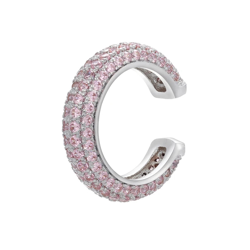 QMHJE 1 Piece Ear Clip on Earring Cuff Rainbow CZ Gold Silver Color Earing Jewelry Aretes Non Pierced Blue Black Clear Clipping