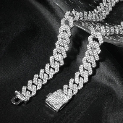 3pcs Cuban Chain Watch for Men Hip Hop Miami Curb Iced Out Paved