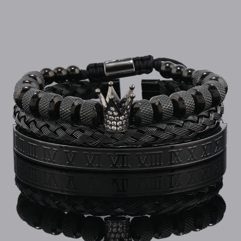 Luxury Set Crown Charms Man Bracelet Roman Stainless Steel Women Bangles Hand Jewelry Valentine's Day Gift