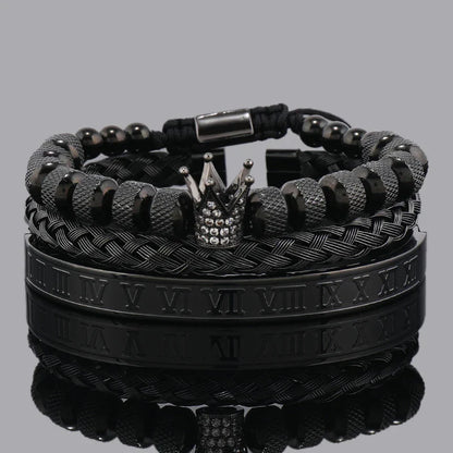 Luxury Set Crown Charms Man Bracelet Roman Stainless Steel Women Bangles Hand Jewelry Valentine's Day Gift