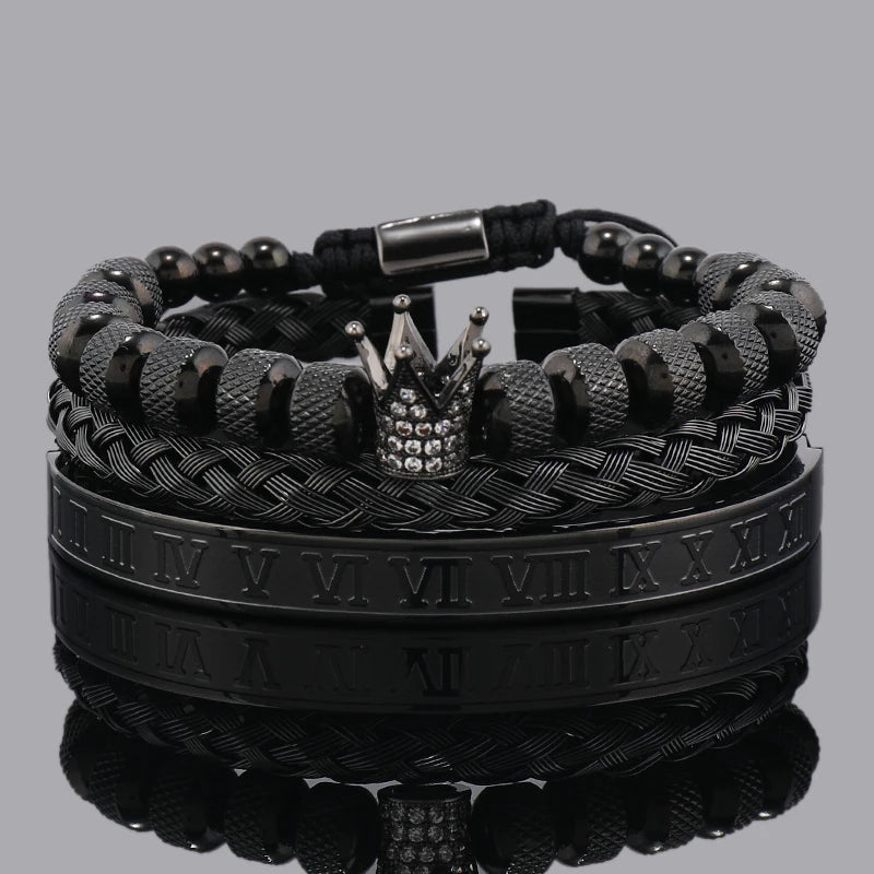 Luxury Set Crown Charms Man Bracelet Roman Stainless Steel Women Bangles Hand Jewelry Valentine's Day Gift