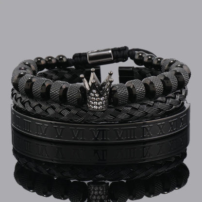 Luxury Set Crown Charms Man Bracelet Roman Stainless Steel Women Bangles Hand Jewelry Valentine's Day Gift