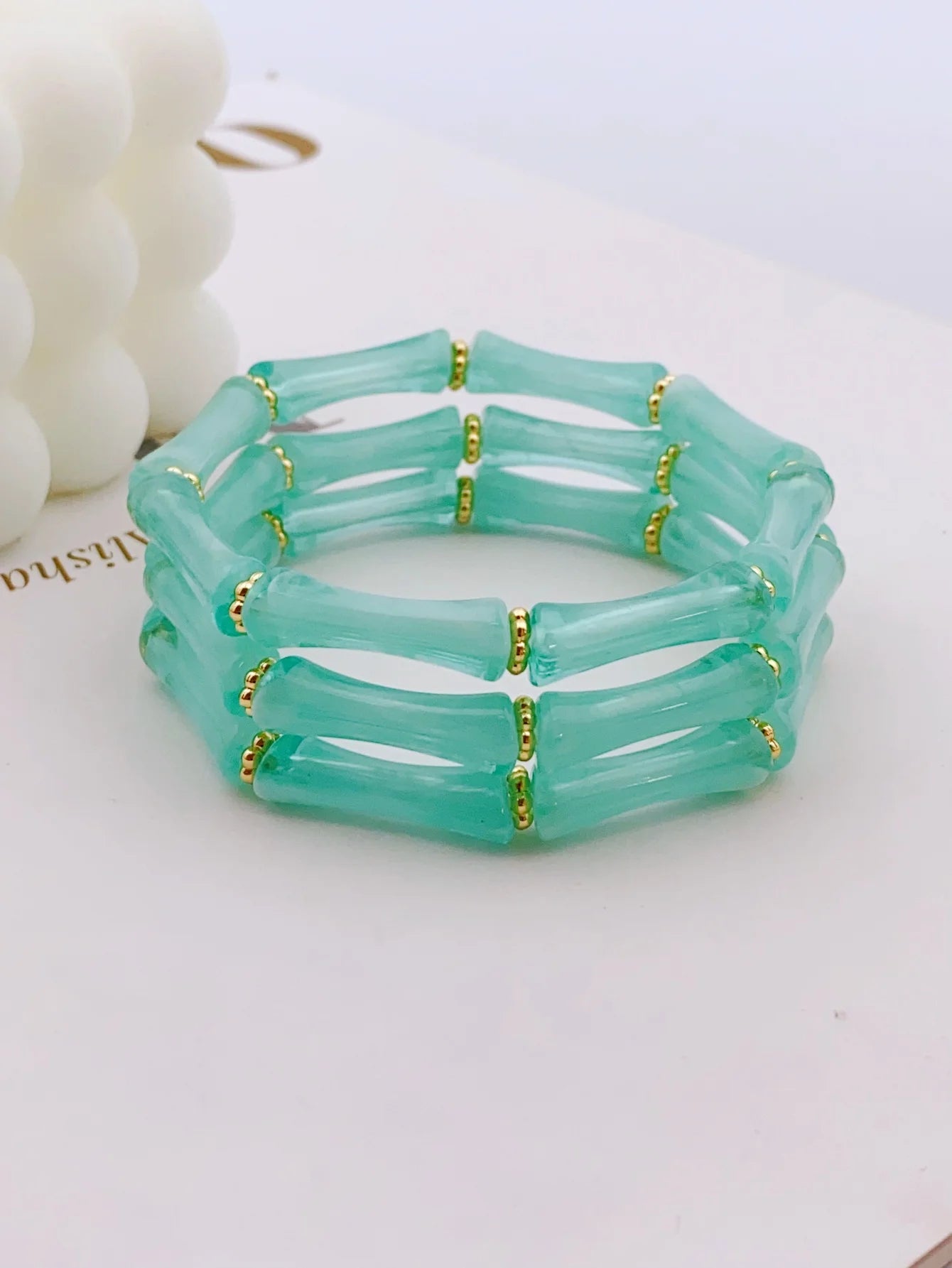 3pcs Acrylic Beaded Elastic Bracelet with Colorful Bamboos for Women's Daily Wear bracelet for women