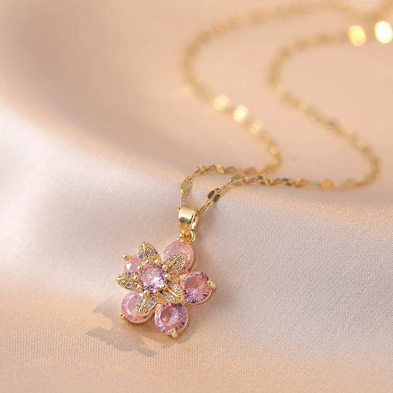 BloomSpin™ Zircon Flower Necklace 🌸💎 Elegance in Motion