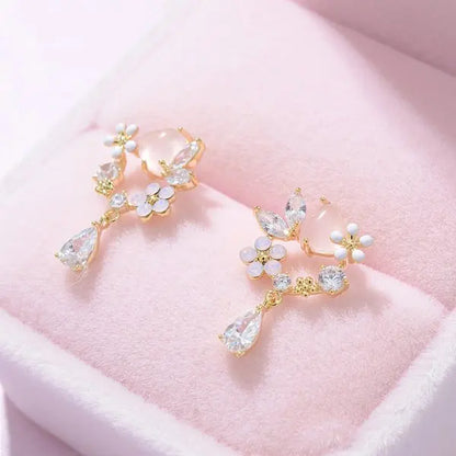 New Fashion Jewelry Red Rose Drop Earrings Women Vintage Rhinestone Flowers Dangle Earring Weddings Engagement Party Jewelry