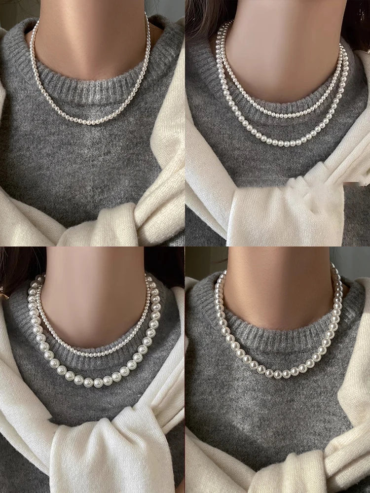 Girl’s Imitation White Pearl Magnetic Round Buckle Beadeds Chain