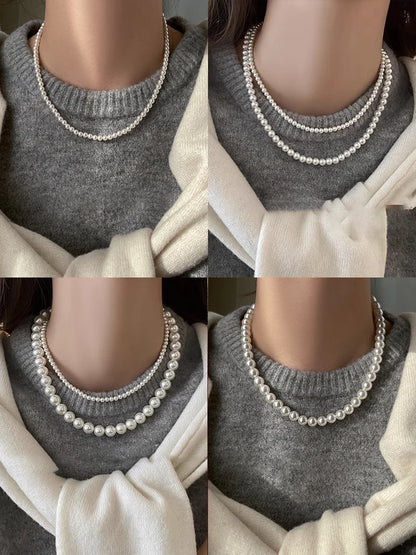 Girl’s Imitation White Pearl Magnetic Round Buckle Beadeds Chain