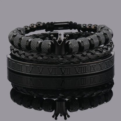 Luxury Set Crown Charms Man Bracelet Roman Stainless Steel Women Bangles Hand Jewelry Valentine's Day Gift