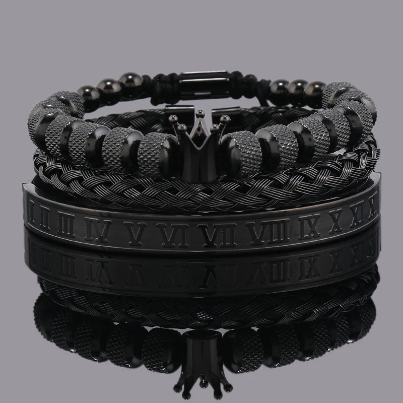 Luxury Set Crown Charms Man Bracelet Roman Stainless Steel Women Bangles Hand Jewelry Valentine's Day Gift