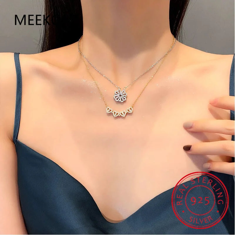 Creative Magnetic Folding Heart Shape Four-leaf Clover Pendant