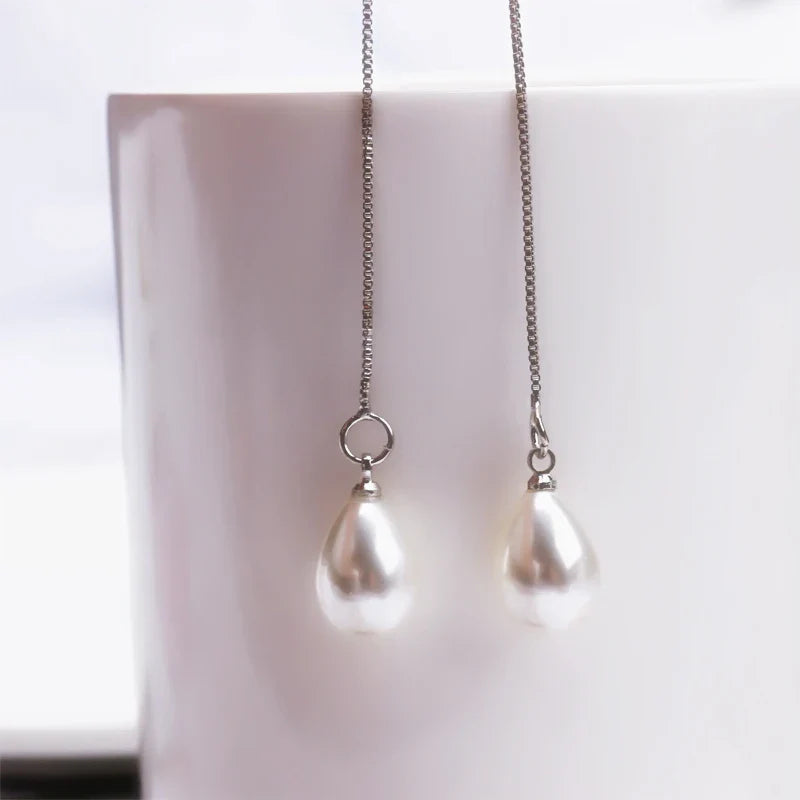 2022 New Trend Simulation Pearl Long Earrings Women's Flower Rhinestone Wedding Pendant Earrings Fashion Korean Jewelry Earrings