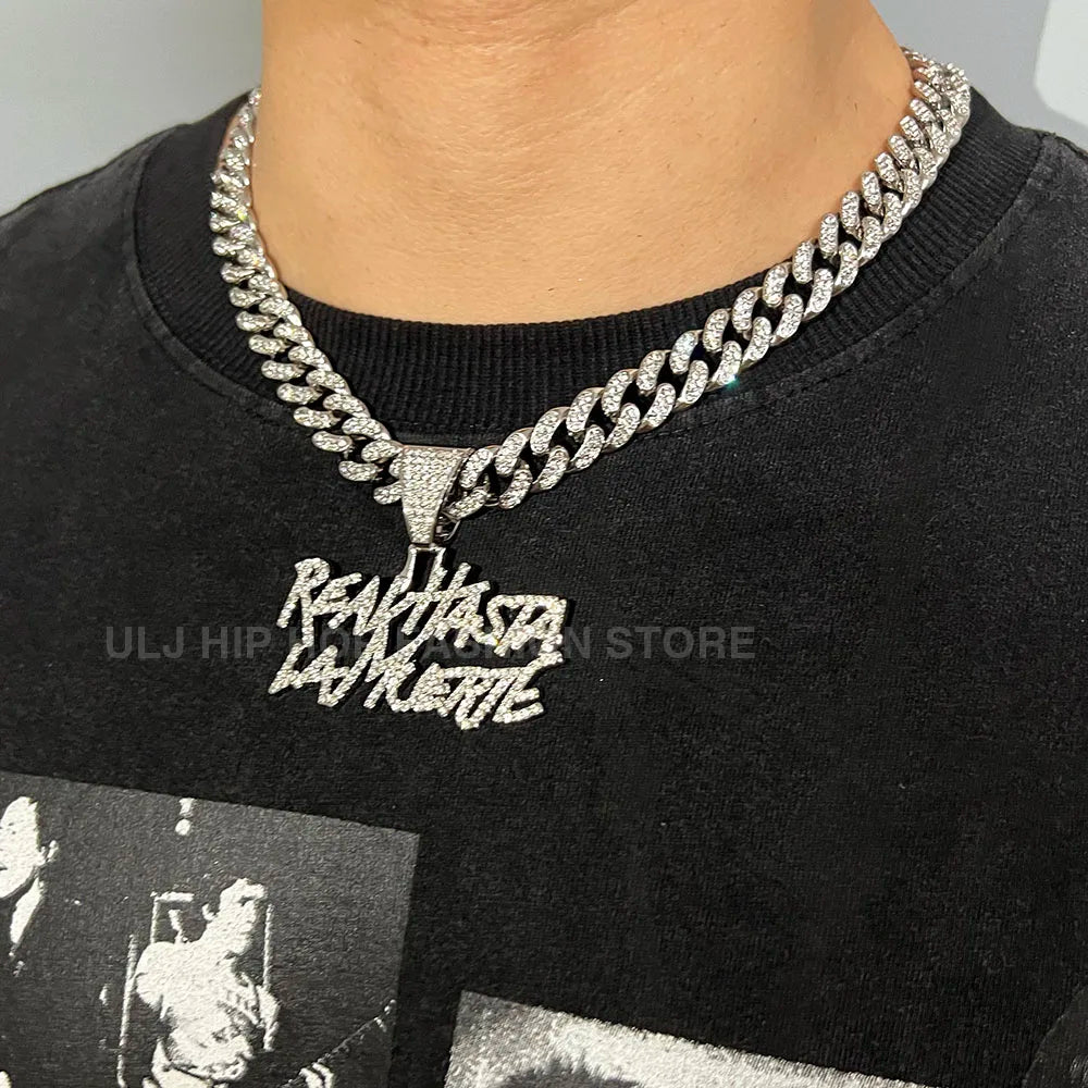ULJ Men Women Hip Hop realhasta lamuerte Letter  Pendant Necklace 12MM