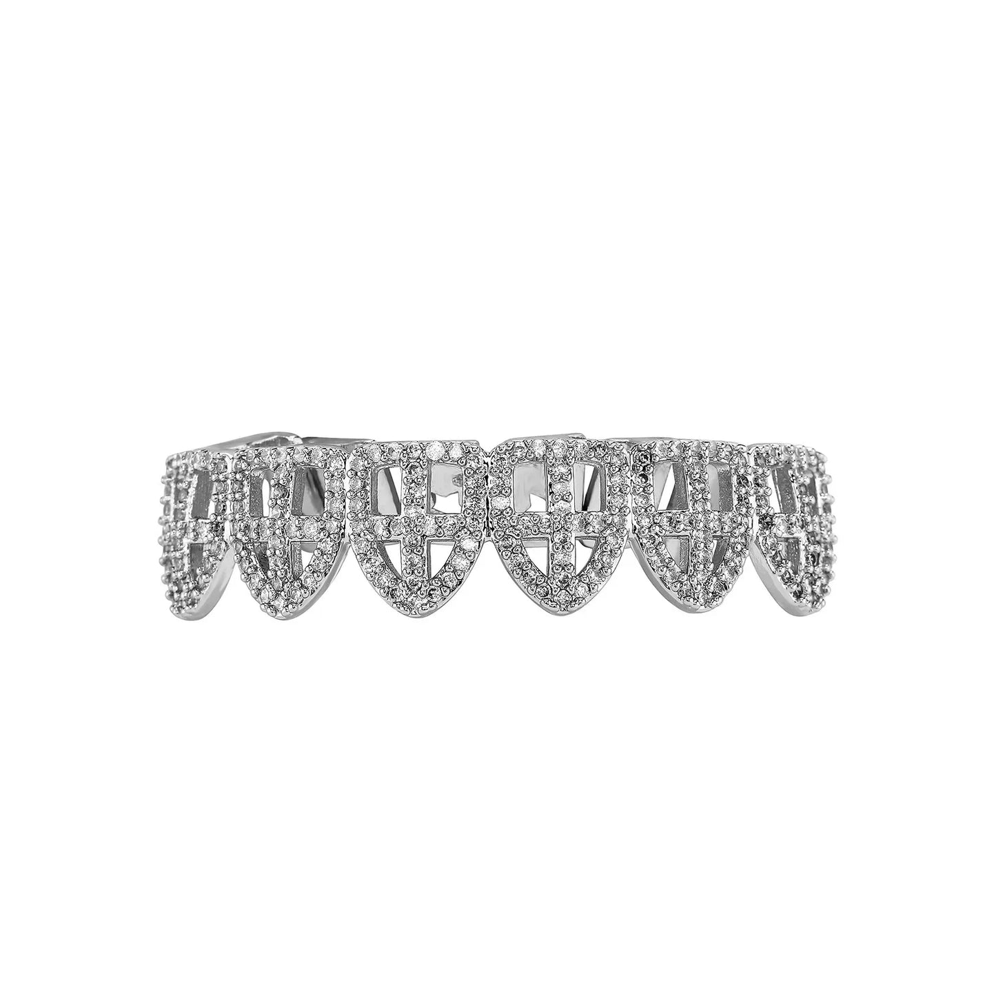 Hip Hop CZ Cross Teeth Grillz Caps Cubic Zircon Iced Out Micro Pave Top&Bottom Charm For Men Women Rapper Jewelry Xmas Gift
