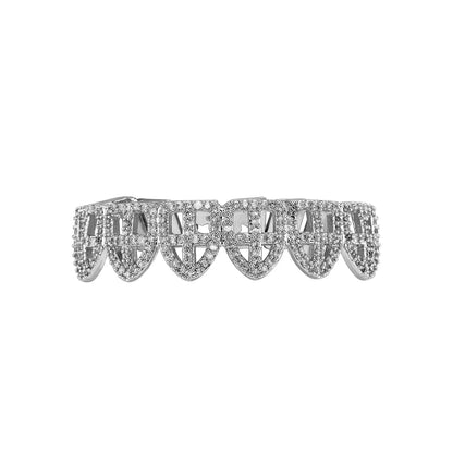 Hip Hop CZ Cross Teeth Grillz Caps Cubic Zircon Iced Out Micro Pave Top&Bottom Charm For Men Women Rapper Jewelry Xmas Gift