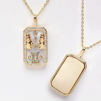 Delicate Zodiac Necklace for Women Gold Plated 12 Constellation Amulet Necklace Shell Crystal Pendant Stainless Steel Jewelry