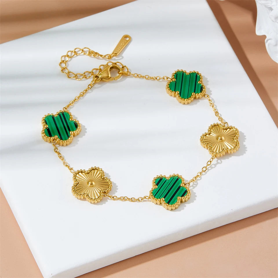 RAKOL 316 Stainless Steel Hot Selling Gold Plated Clover Charm Bracelet Luxury Five Leaf Flower Bracelets Jewelry For Women Gift