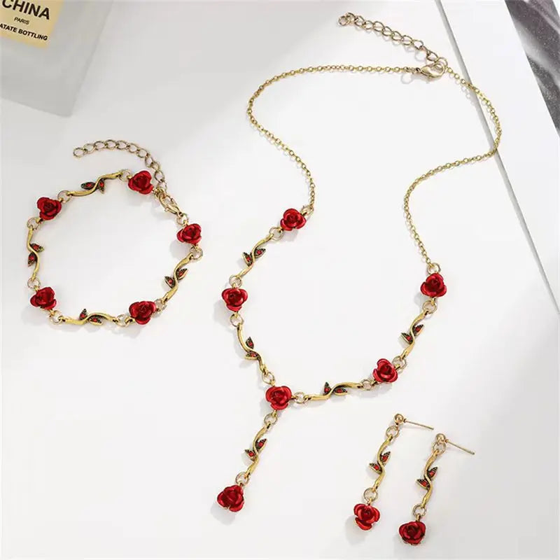 Vintage French Rose Flower Bracelet Set for Women EuropeAn-American