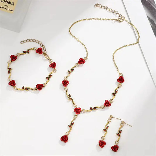 Vintage French Rose Flower Bracelet Set for Women EuropeAn-American