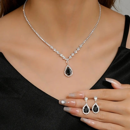 3 Wedding Season Women's Fashion Droplet Necklace and Earring Set
