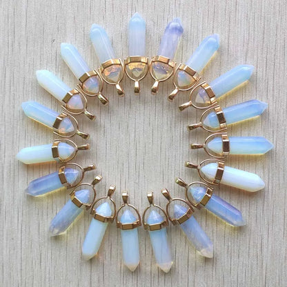 Natural Gem stone Quartz crystal green aventurine pendulum pillar pendants for jewelry making 24pcs/lot Wholesale free shipping