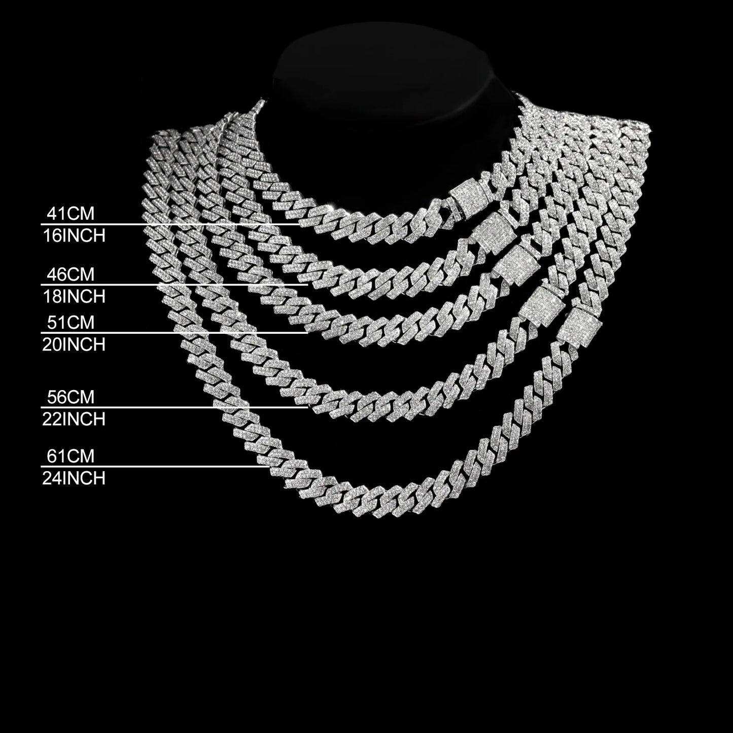 16/18/20/22/24inch Prong Cuban Link Chain for Women Men Iced Out 2 Row