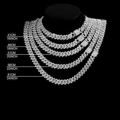 16/18/20/22/24inch Prong Cuban Link Chain for Women Men Iced Out 2 Row