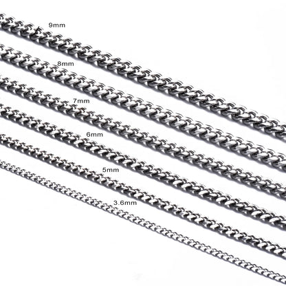 1 piece Size 3.6mm-9mm Men's Necklace Stainless Steel Cuban Link Chain Bracelet Necklace Steel Color Male Jewelry