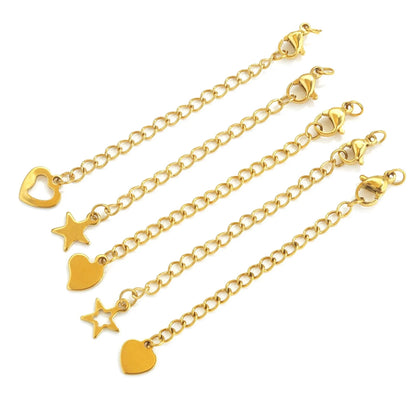 10 Pcs Stainless Steel End Chain with Lobster Clasp Skeletonized Heart