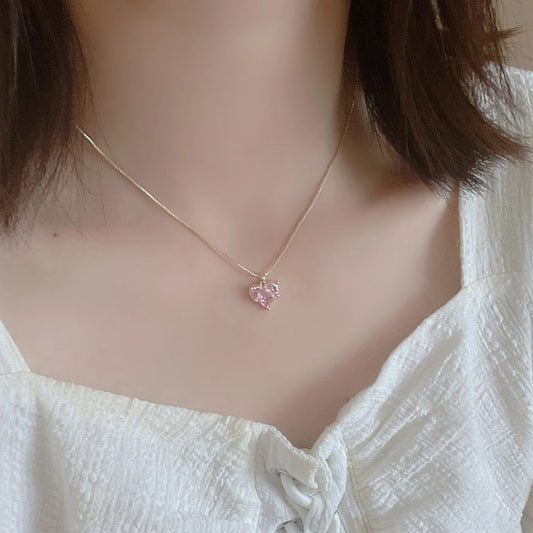 3pcs Trendy Y2k Heart-shaped Zircon Pink Crystal Pendant Earrings
